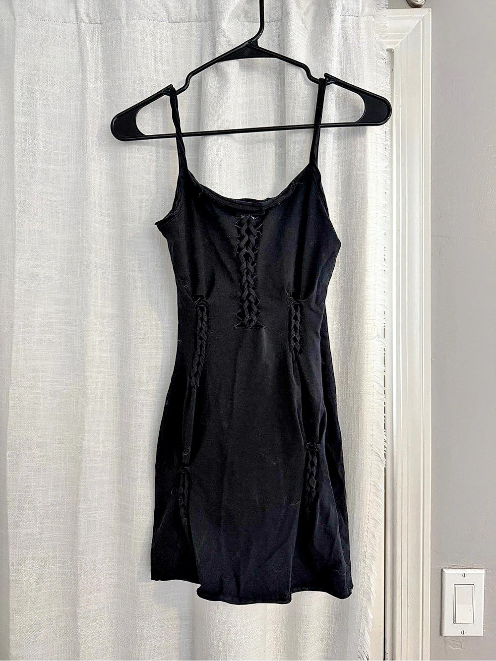 Urban Outfitters Out From Under Beauty Sleep Lace-Up Tie Satin Slip Black Mini